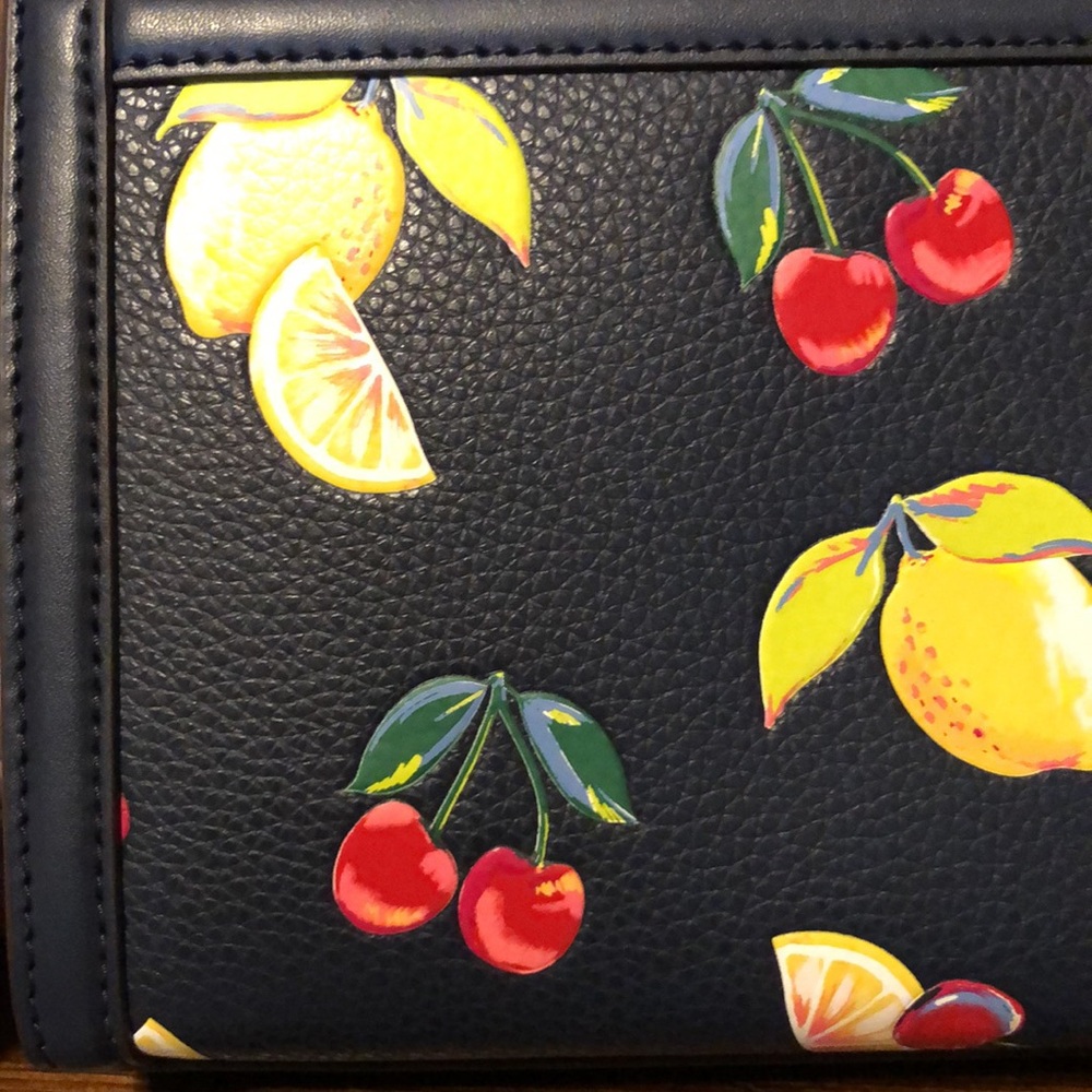 NWT-Michael Kors-Whitney-Medium Sequined Fruit🍒Print🍋Shoulder Bag-Navy-$628 - Picture 6 of 16